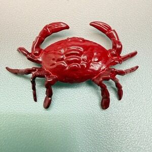 Vintage Red Enamel Crab Brooch Pin Small Coastal Beach Nautical Fisherman